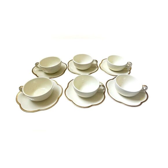 ESTE CE -Vintage Gold Rimmed Scalloped 12 Pcs Tea Cup & Saucer Set Made in Italy